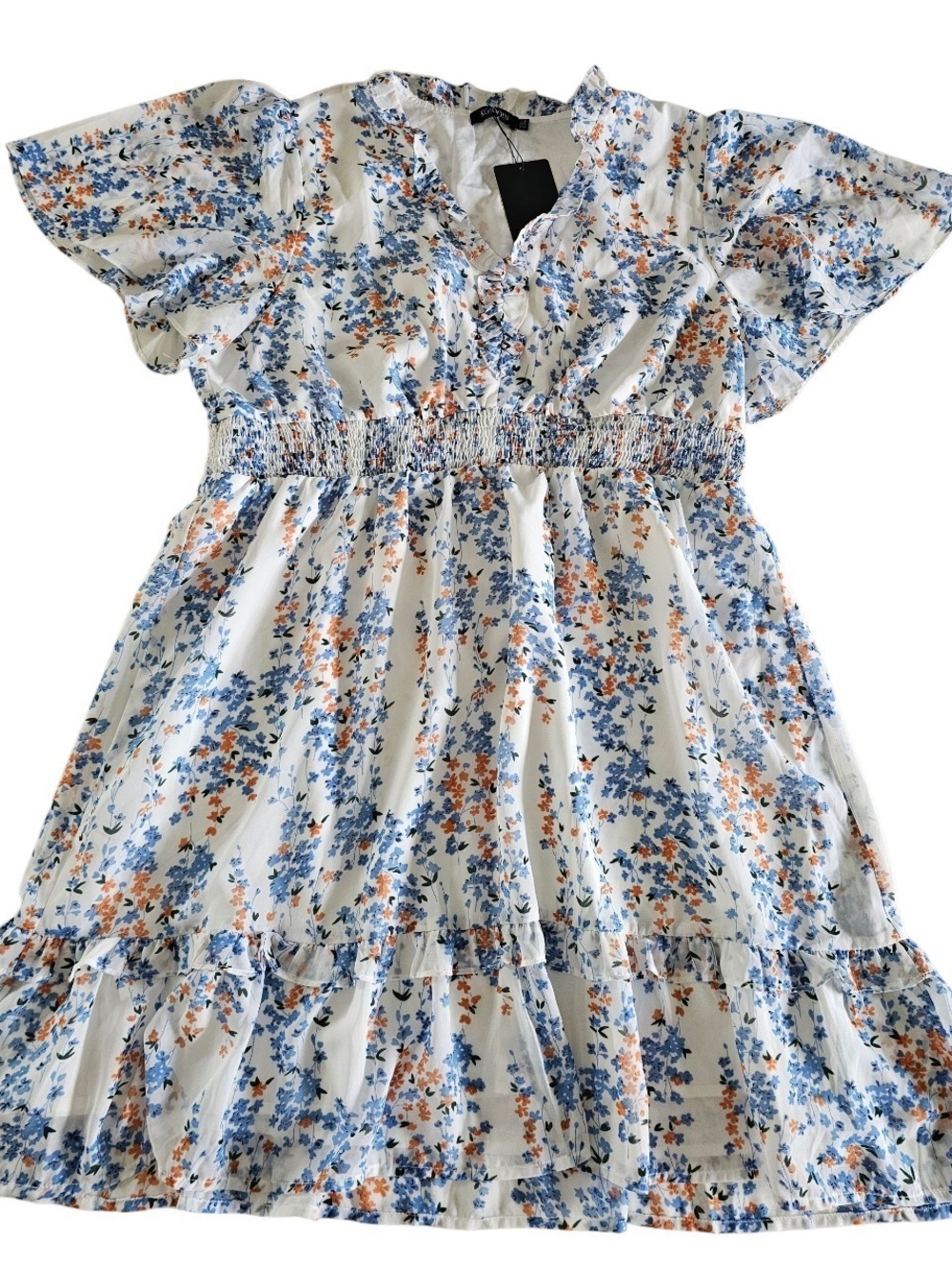 Kojooin Floral Smocked Mini Dress in Blue & Orange